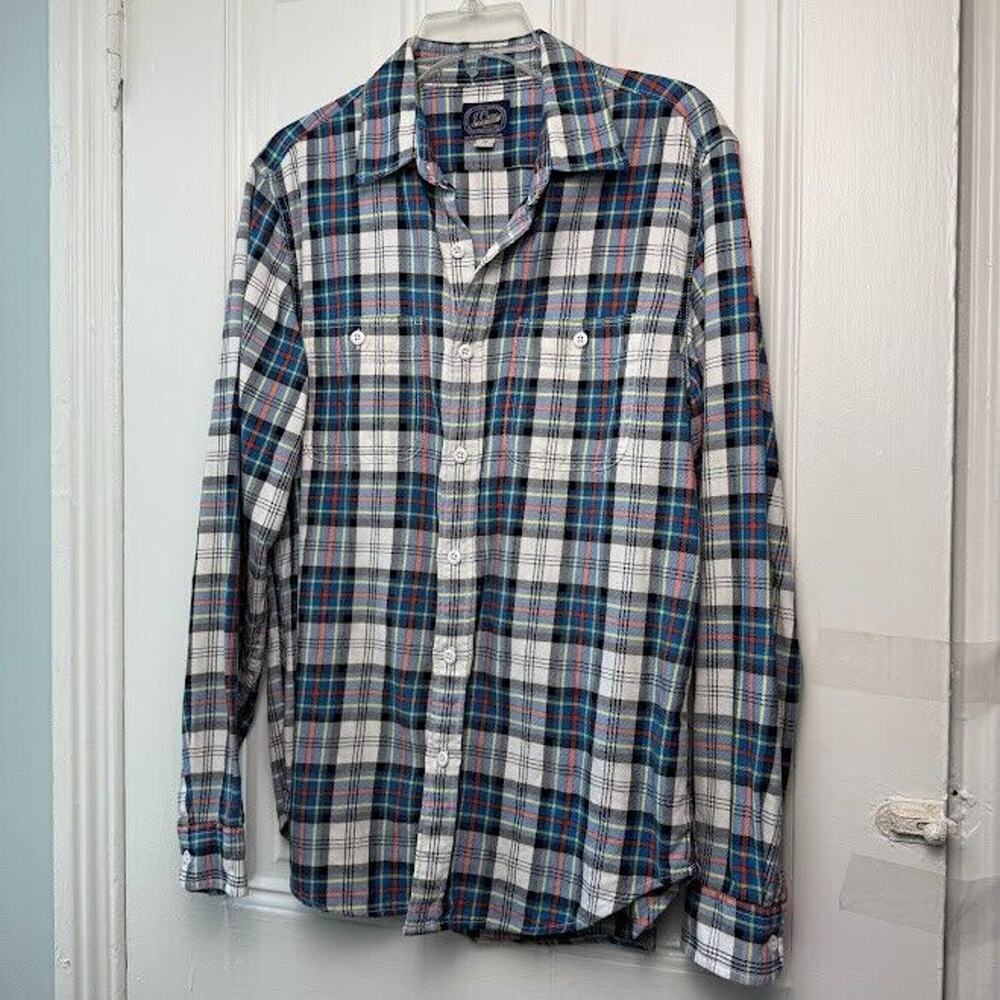 J Crew New York Shirt Mens Medium Blue Plaid Button Up Long Sleeve Collared